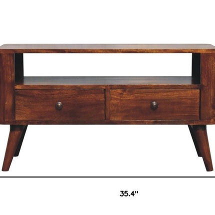 35" Brown Solid Wood Enclosed and Open Storage TV Stand