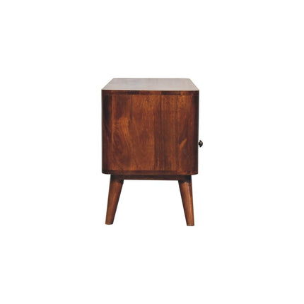 35" Brown Solid Wood Enclosed and Open Storage TV Stand