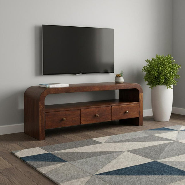 43" Brown Solid Wood Enclosed and Open Storage TV Stand
