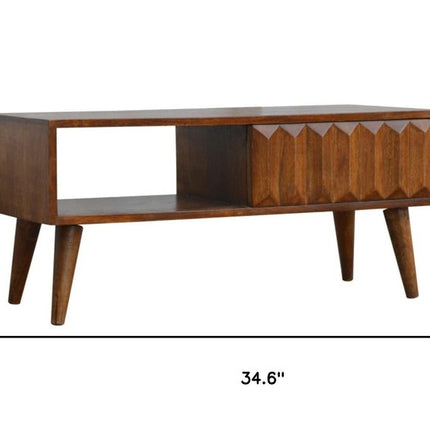 35" Brown Solid Wood Enclosed and Open Storage TV Stand