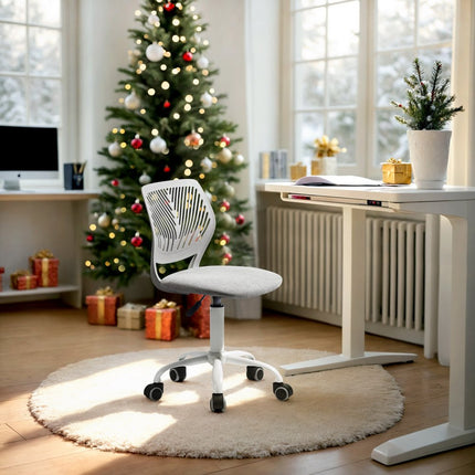 Gray and White Adjustable Height Swivel Rolling Office Chair