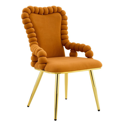 Set of Two Orange and Gold Velvet Dining Arm Chairs