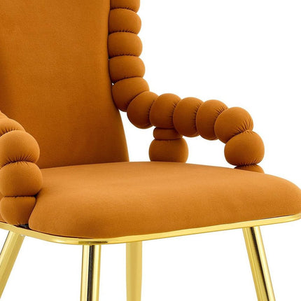 Set of Two Orange and Gold Velvet Dining Arm Chairs