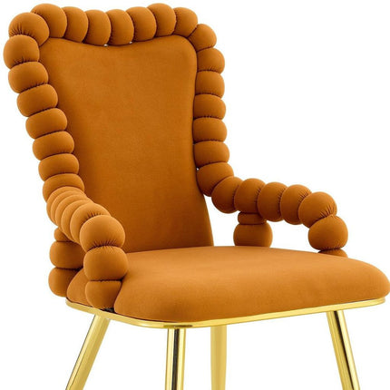 Set of Two Orange and Gold Velvet Dining Arm Chairs