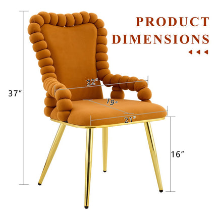 Set of Two Orange and Gold Velvet Dining Arm Chairs