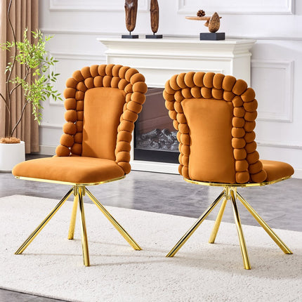 Set of Two Orange and Gold Velvet Dining Side Chairs