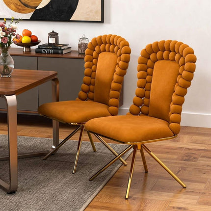 Set of Two Orange and Gold Velvet Dining Side Chairs