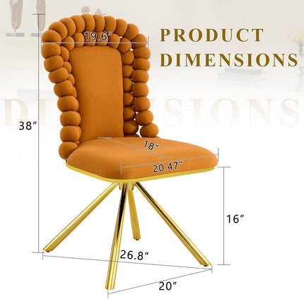Set of Two Orange and Gold Velvet Dining Side Chairs