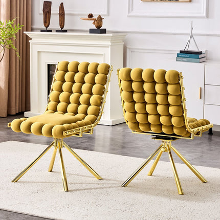 Set of Two Yellow and Gold Velvet Dining Side Chairs