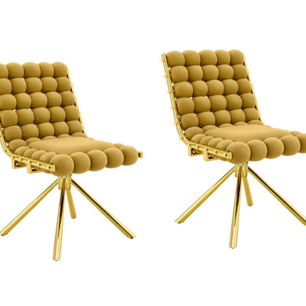 Set of Two Yellow and Gold Velvet Dining Side Chairs