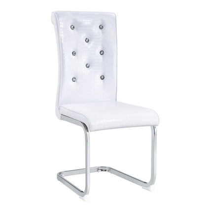 Set of Two White and Silver Faux Leather Dining Side Chairs