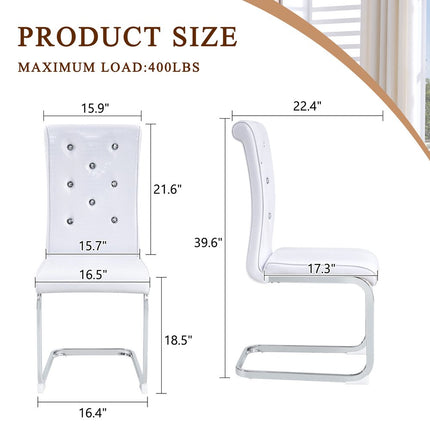 Set of Two White and Silver Faux Leather Dining Side Chairs