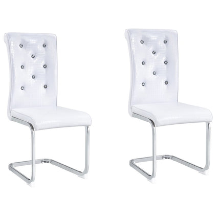 Set of Two White and Silver Faux Leather Dining Side Chairs