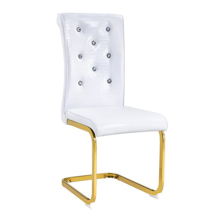 Set of Two White and Gold Faux Leather Dining Side Chairs