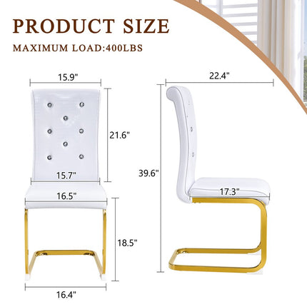Set of Two White and Gold Faux Leather Dining Side Chairs
