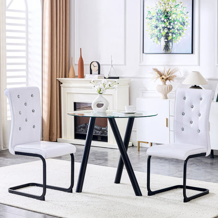 Set of Two White and Black Faux Leather Dining Side Chairs