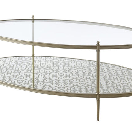 50" Clear and Champagne Glass and Steel Oval Coffee Table