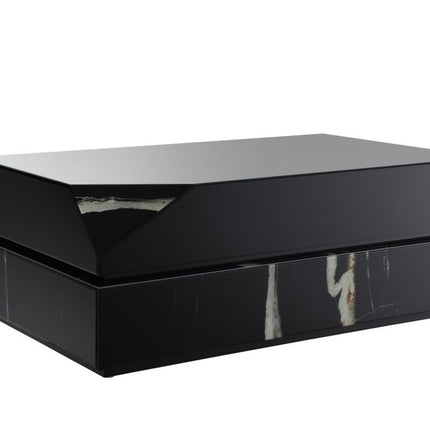 47" Black Mirrored Faux Marble and Glass Block Coffee Table