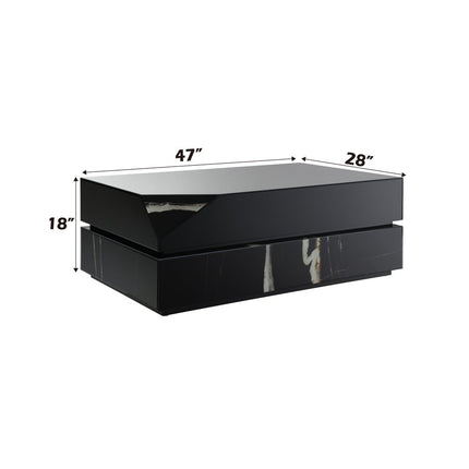 47" Black Mirrored Faux Marble and Glass Block Coffee Table