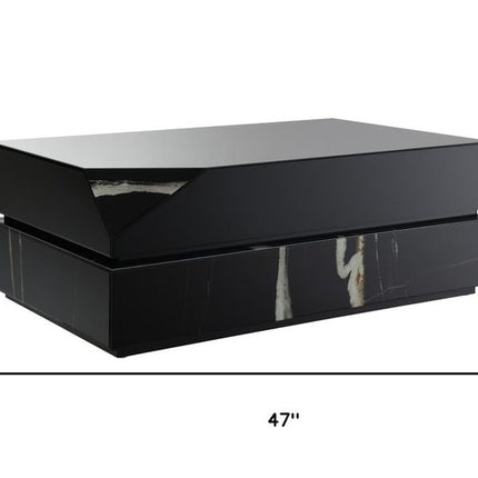 47" Black Mirrored Faux Marble and Glass Block Coffee Table