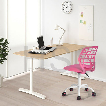 Pink and White Adjustable Height Swivel Rolling Office Chair