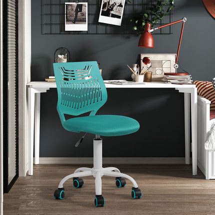 Aqua and White Adjustable Height Swivel Rolling Office Chair