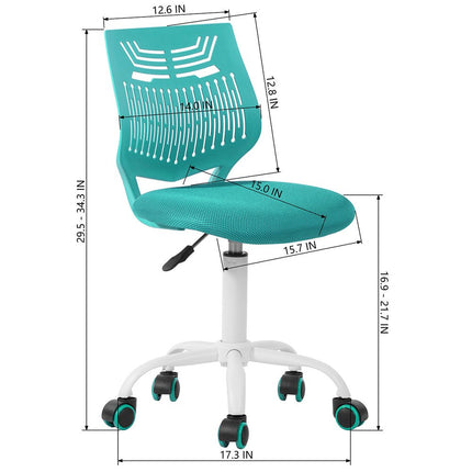 Aqua and White Adjustable Height Swivel Rolling Office Chair