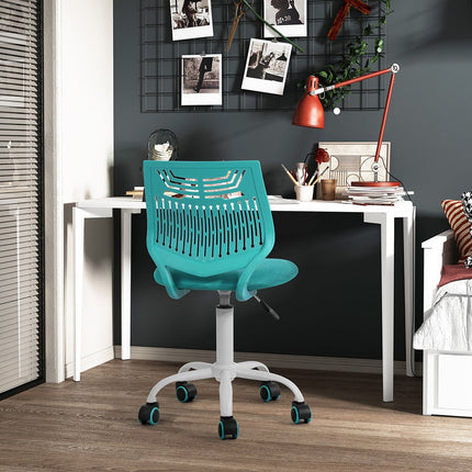 Aqua and White Adjustable Height Swivel Rolling Office Chair