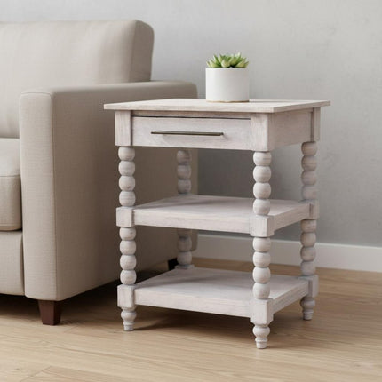 28" Brown Solid Wood and Wood End Table With Drawer And Shelf