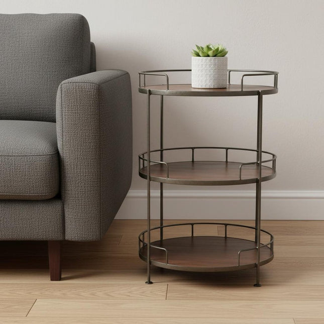 35" Brown Solid Wood and Wood End Table With Drawer And Shelf