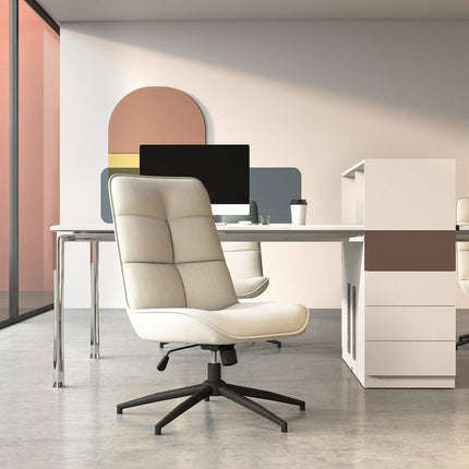 Beige Black and Silver Swivel Conference Office Chair