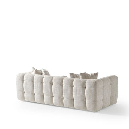 91" Beige Chenille Sofa With Toss Pillows