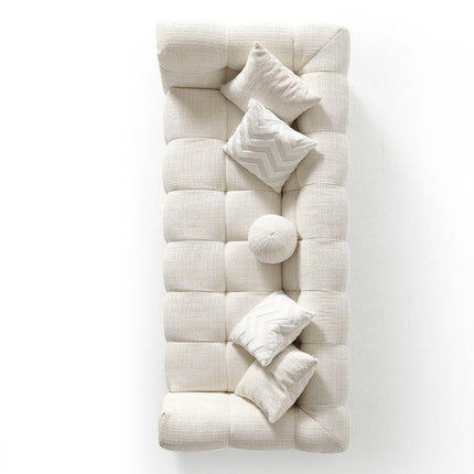 91" Beige Chenille Sofa With Toss Pillows