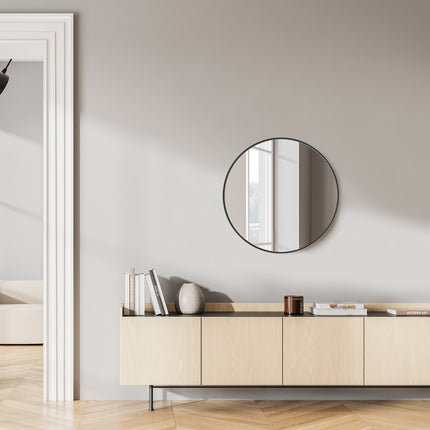 20" Black Metal Round Framed Bathroom Vanity Mirror