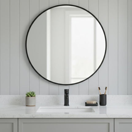 20" Black Metal Round Framed Bathroom Vanity Mirror