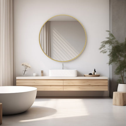 30" Gold Metal Round Framed Bathroom Vanity Mirror