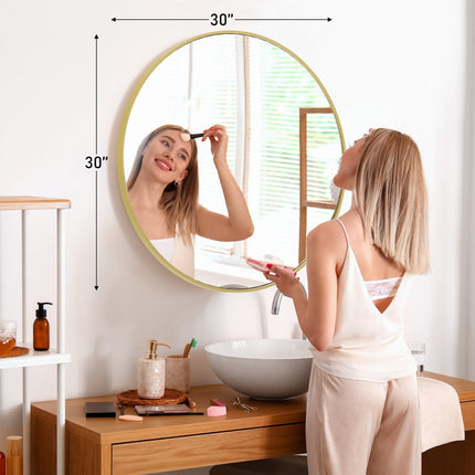 30" Gold Metal Round Framed Bathroom Vanity Mirror
