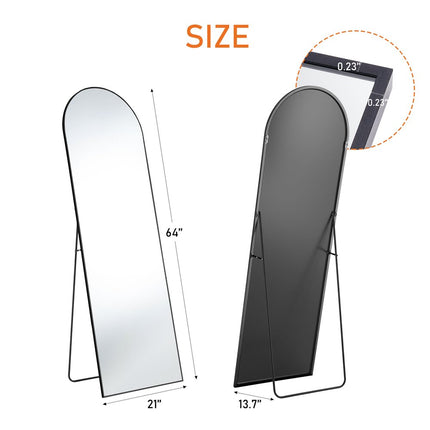 63" Black Metal Arch Freestanding Framed Standing Mirror