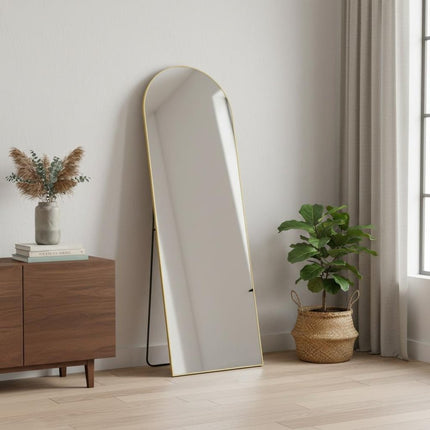 63" Gold Metal Arch Freestanding Framed Standing Mirror
