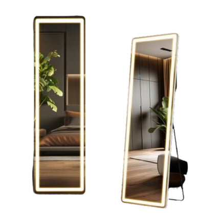 64" Silver Glass Lighted Wall Mounted And Freestanding Framed Full Length Mirror
