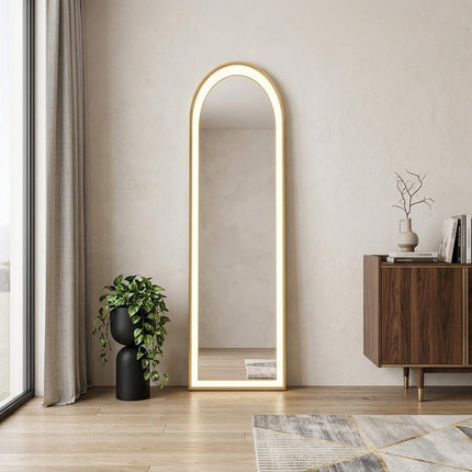 60" Silver Glass Arch Lighted Wall Mounted And Freestanding Framed Full Length Mirror