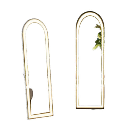 63" Silver Glass Arch Lighted Wall Mounted And Freestanding Framed Full Length Mirror