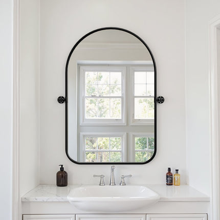36" Black Metal Arch Framed Bathroom Vanity Mirror