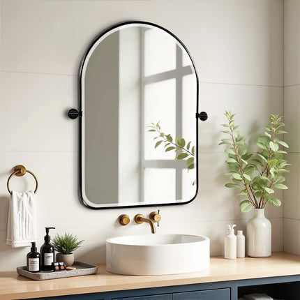 31" Black Metal Arch Framed Bathroom Vanity Mirror