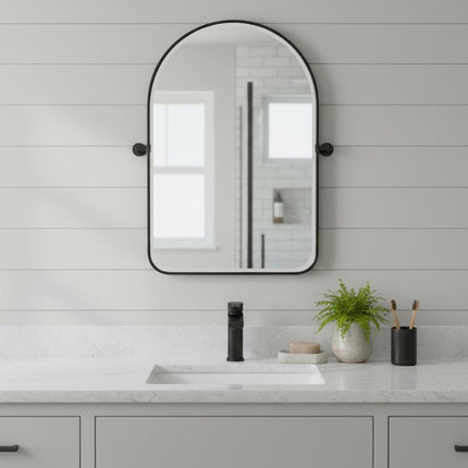 31" Black Metal Arch Framed Bathroom Vanity Mirror