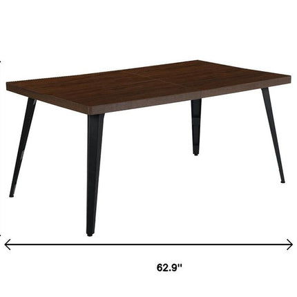 63" Dark Brown and Black Wood and Iron Dining Table