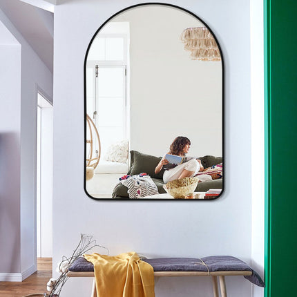 36" Black Metal Arch Framed Bathroom Vanity Mirror