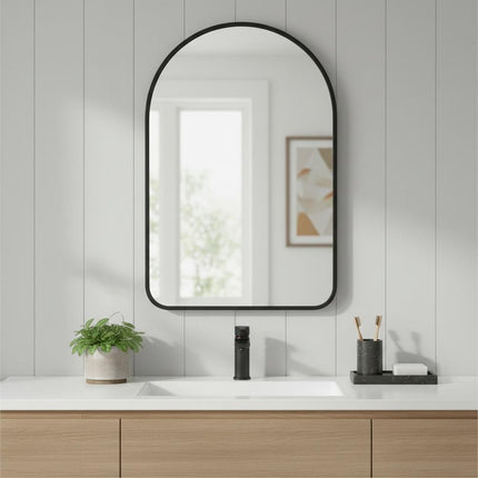 36" Black Metal Arch Framed Bathroom Vanity Mirror