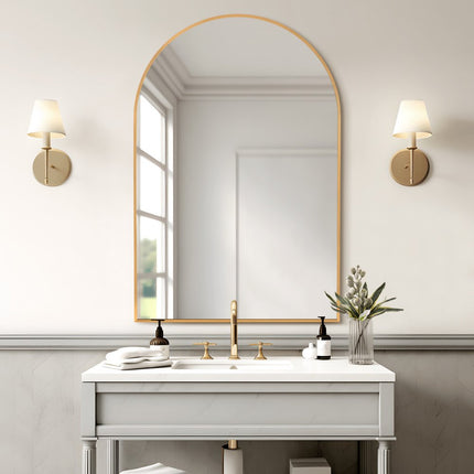 36" Gold Metal Arch Framed Bathroom Vanity Mirror