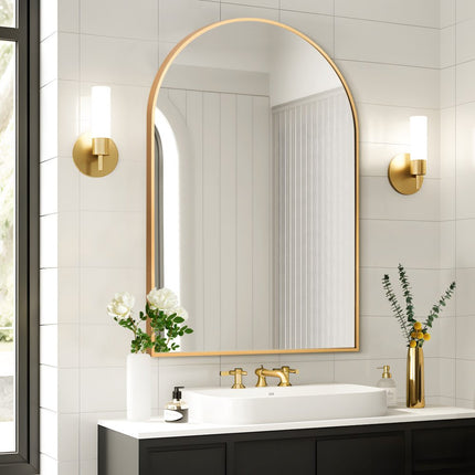 36" Gold Metal Arch Framed Bathroom Vanity Mirror